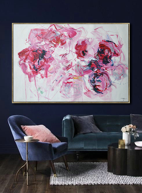 Horizontal Abstract Flower Painting Living Room Wall Art #ABH0A39 - Click Image to Close